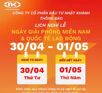THÔNG BÁO LỊCH NGHỈ LỄ 30/4 VÀ 01/5