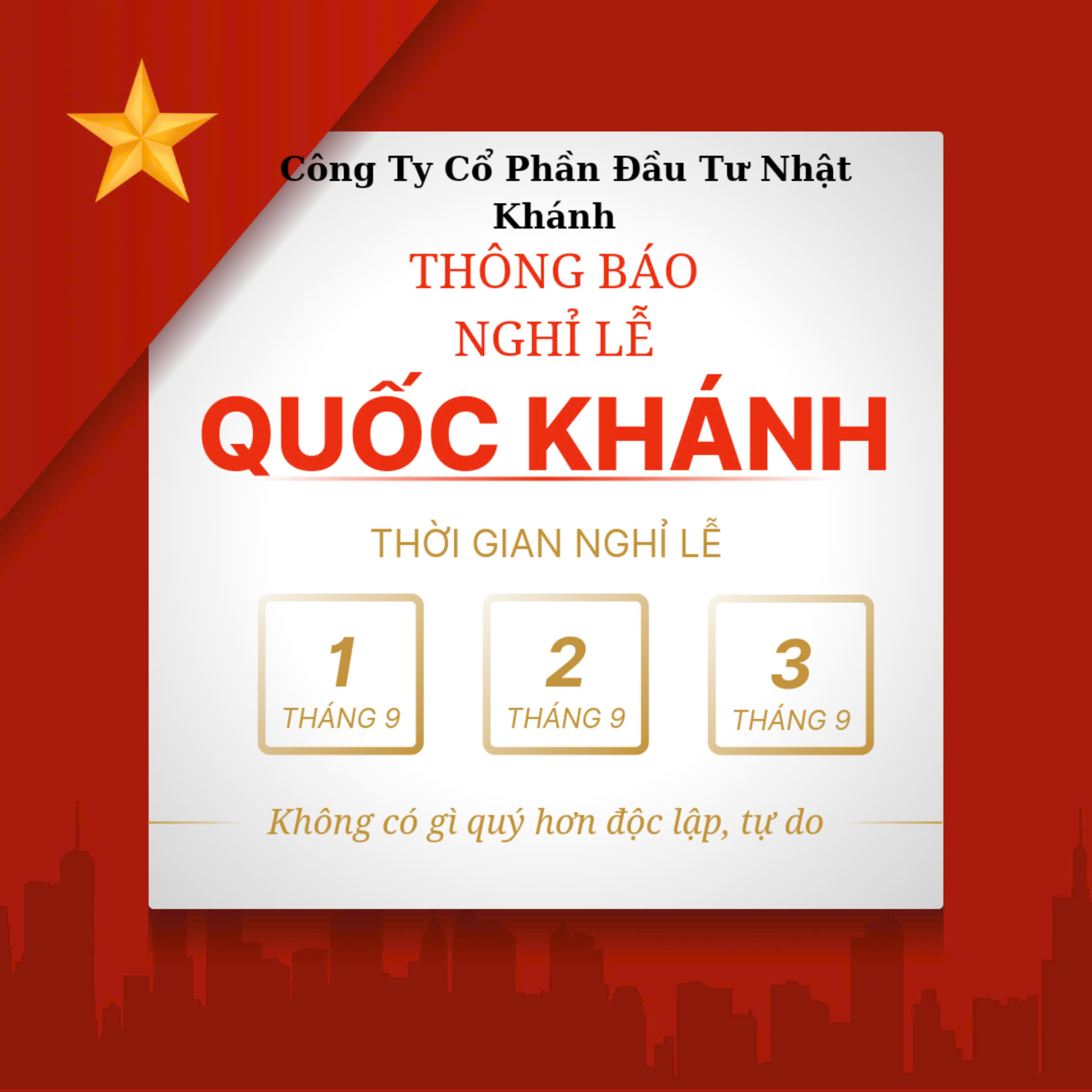 THÔNG BÁO LỊCH NGHỈ LỄ QUỐC KHÁNH 2-9